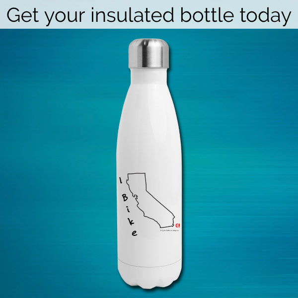 advertisement for Cycle CA! insulated waterbottle